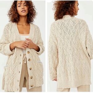 FREE PEOPLE Montana NEW Cable Knit Cardigan Sweater NEW Size M Tea